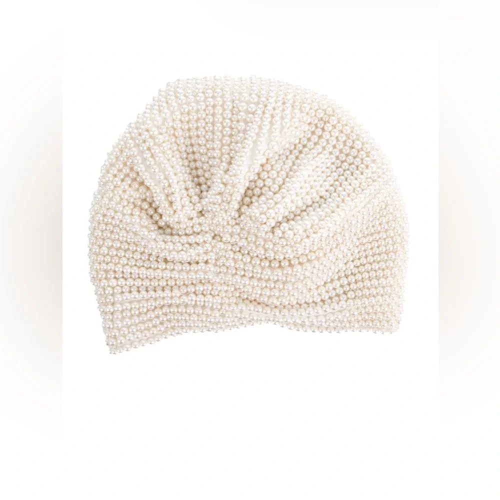 MARYJANE CLAVEROL IVORY FAUX PEARL BEADS TURBAN HEADBAND PIECE HAIR ACCESSORY